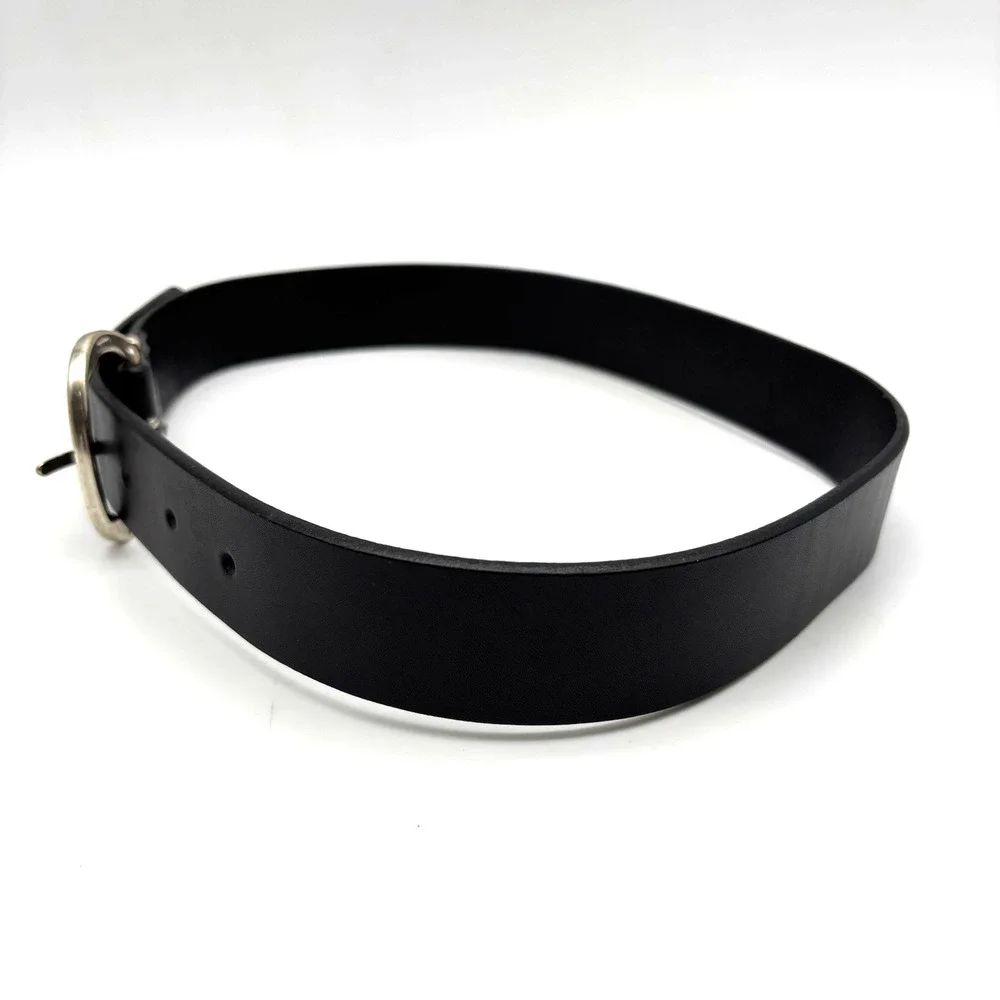 Vintage 90s GAP Black Italian Leather Brass Buckle Belt 26 24-28
